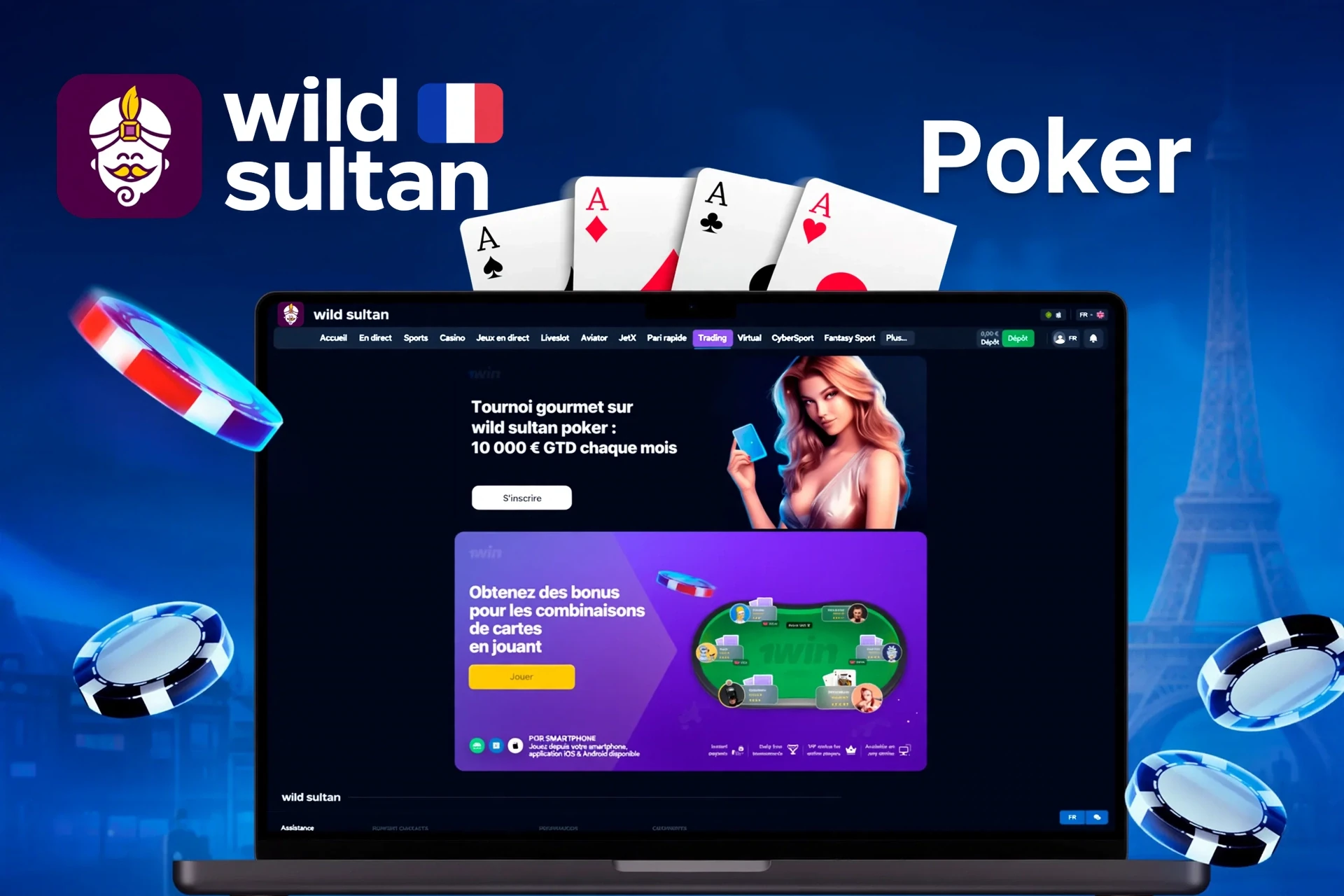 Promotion poker Wild Sultan présentant un tournoi gastronomique avec un prix garanti de 10 000 € et des bonus pour les combinaisons de cartes