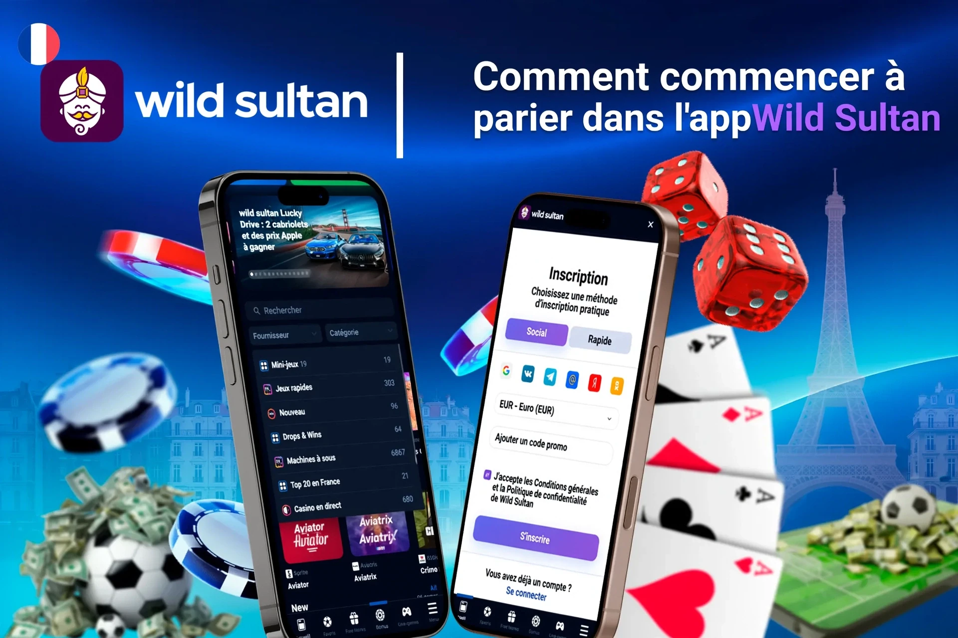Guide pas à pas pour commencer à parier sur l'application, avec l'inscription et la sélection de jeux affichées sur des écrans mobiles