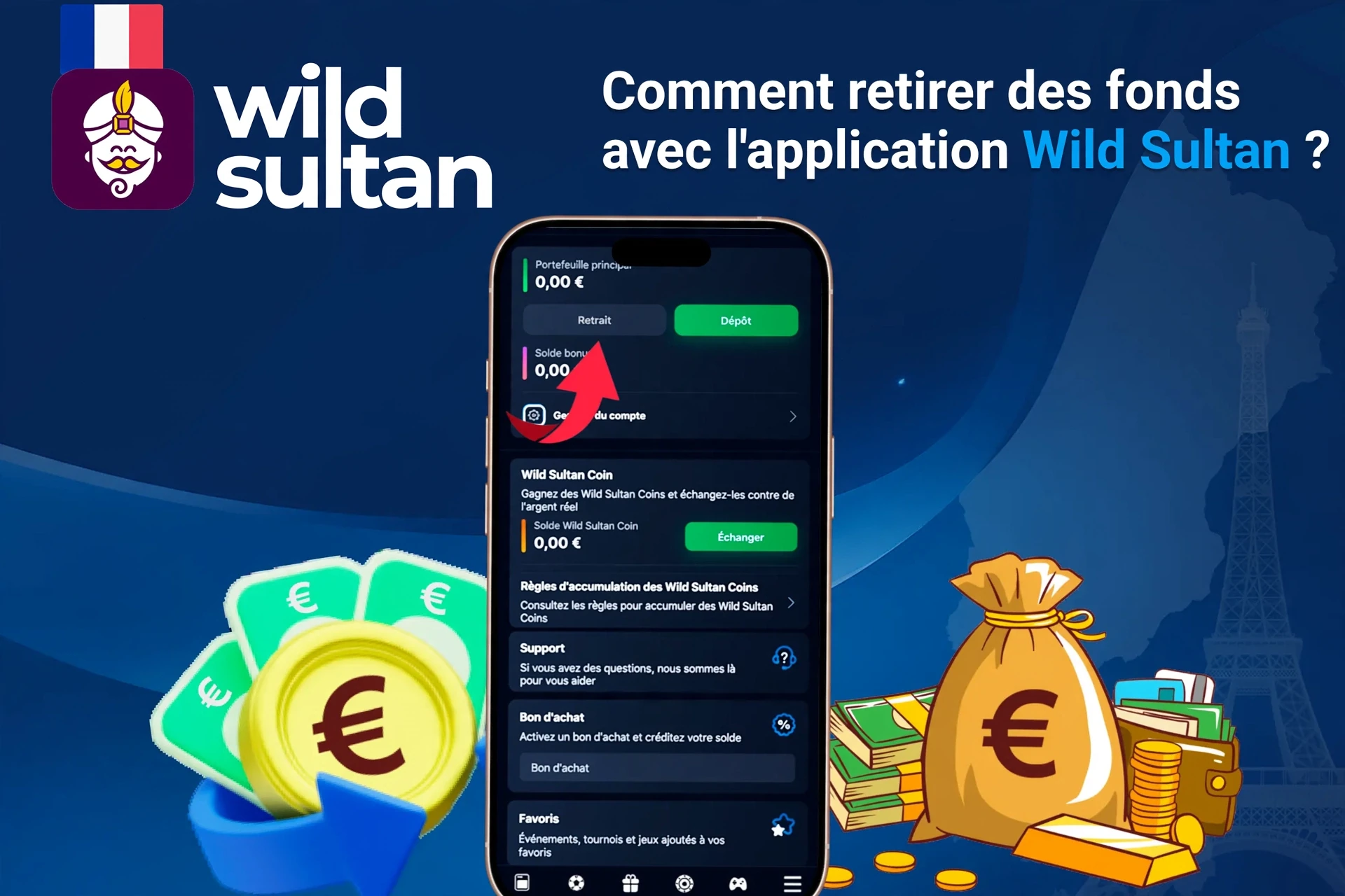 Processus pour retirer des fonds sur l'application mobile Wild Sultan