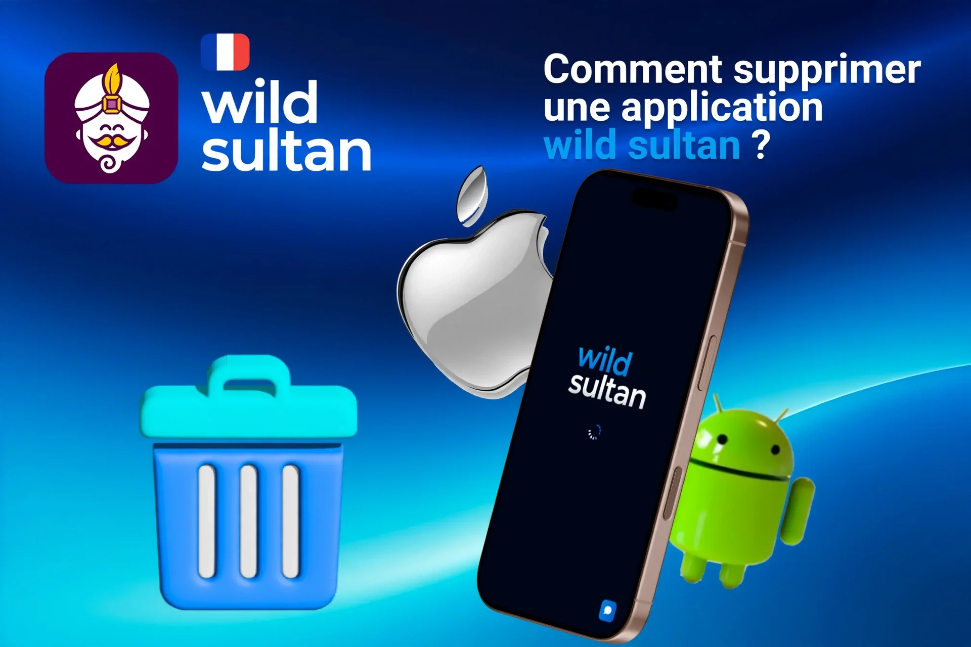 Instructions pour supprimer l'application des appareils iOS et Android, illustrées par des icônes d'app
