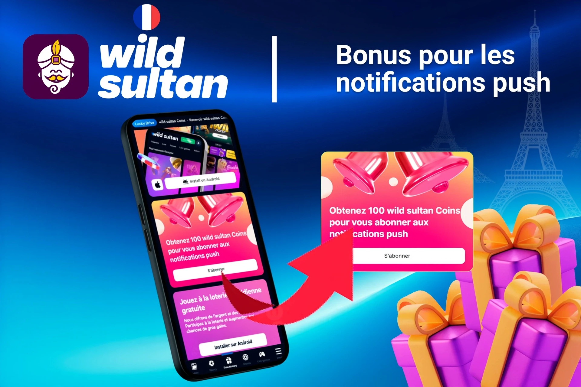 Application mobile montrant des offres de bonus et promotions avec des pièces et éléments liés au poker