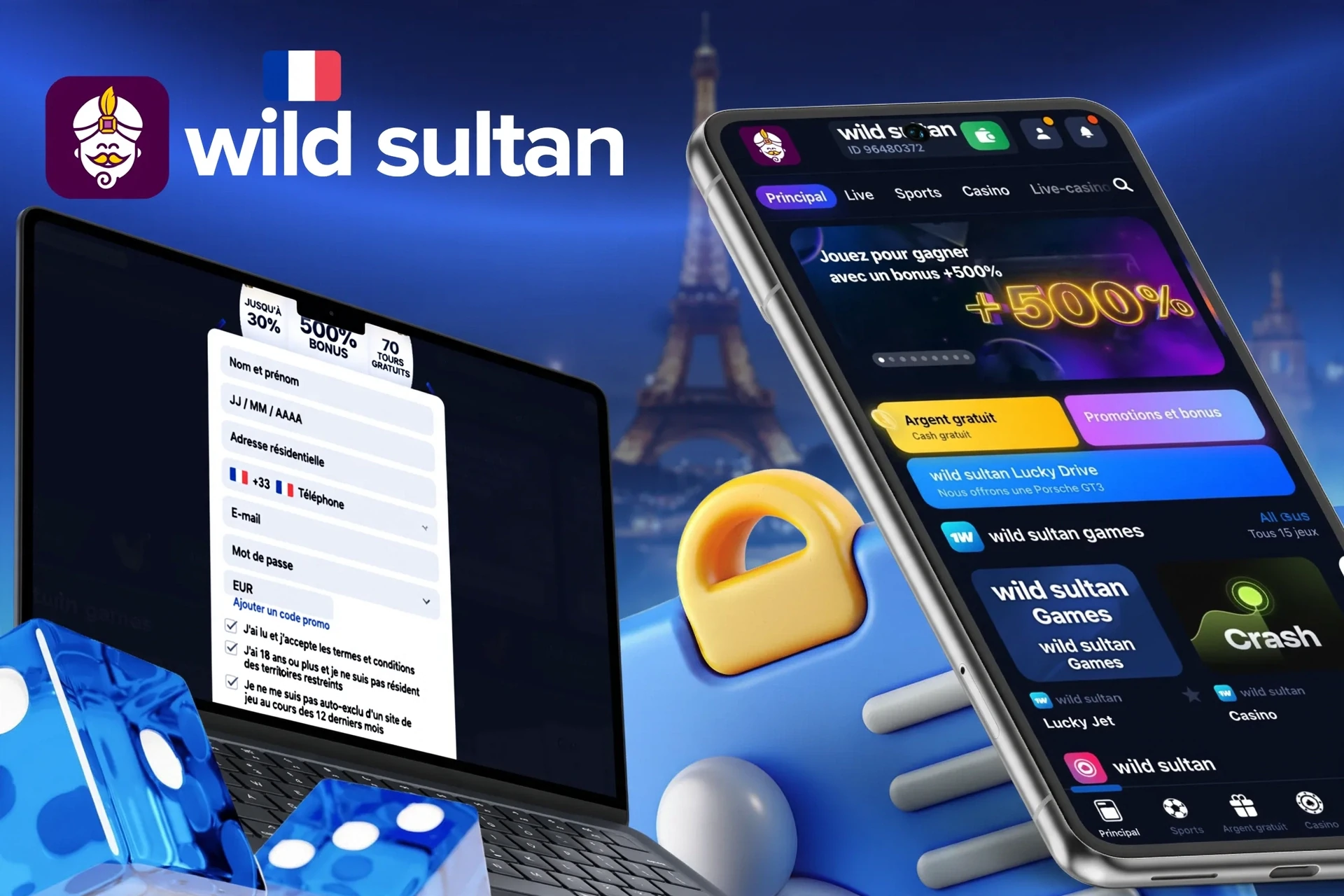 Description de l'inscription à Wild Sultan et de la réception d'un bonus de bienvenue