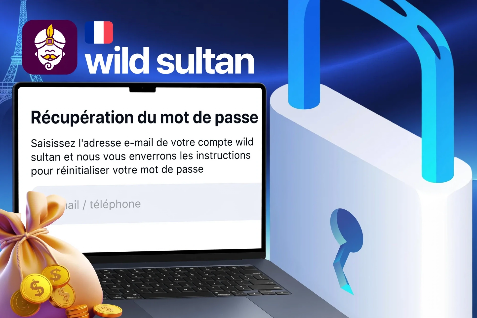 Procédure de restauration d'accès au compte Wild Sultan en cas de perte de mot de passe