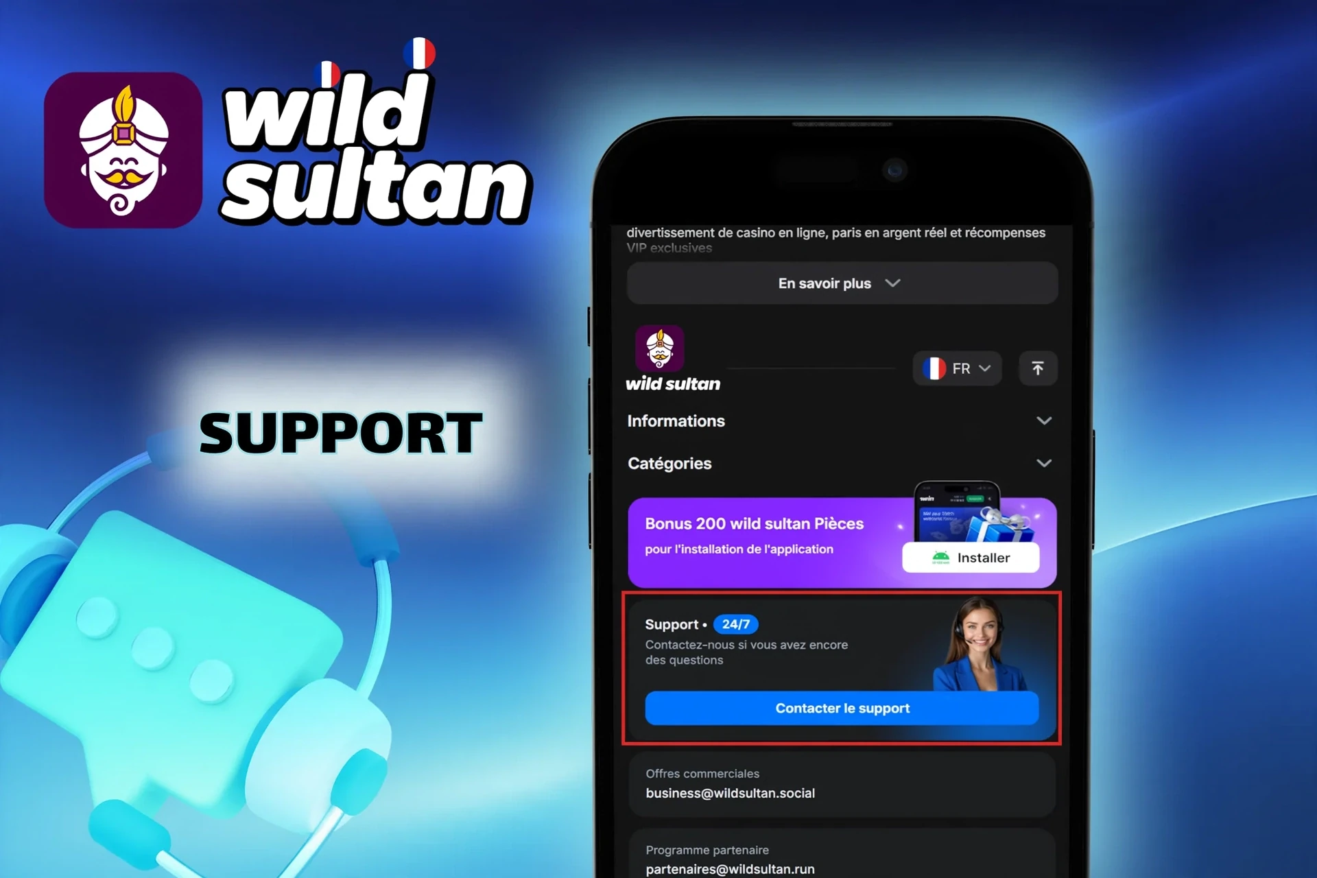 Assistance client Wild Sultan — chat en direct, e-mail et aide au dépannage.